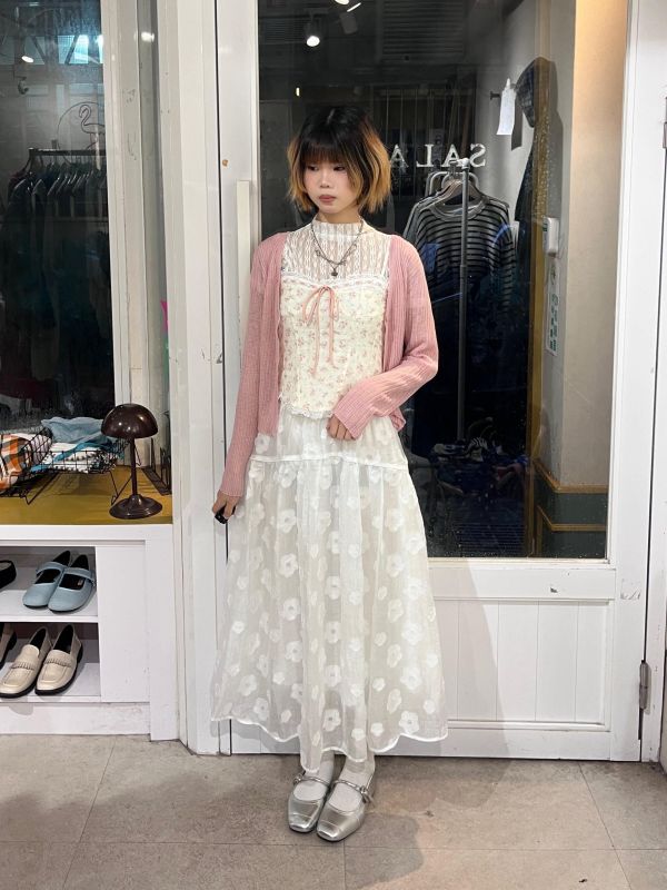碎花蕾絲馬甲吊帶背心+針織單扣罩衫 