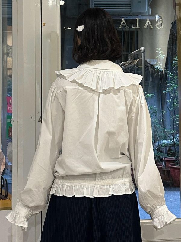 荷葉領花邊袖抽繩襯衫 