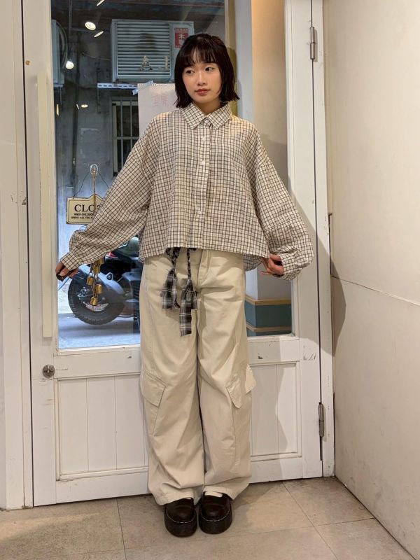 格紋前短後長襯衫 