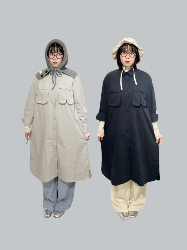 工裝風布標手袖胸口袋長袖洋裝 