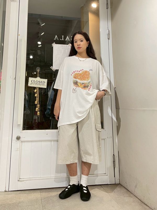 FASTFOOD LOVER印花落肩T 