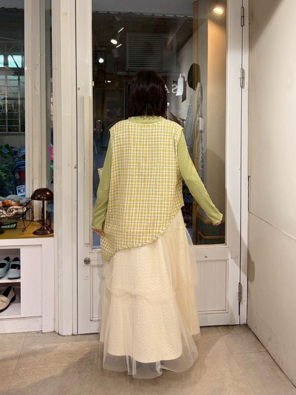 格紋不規則下擺背心 