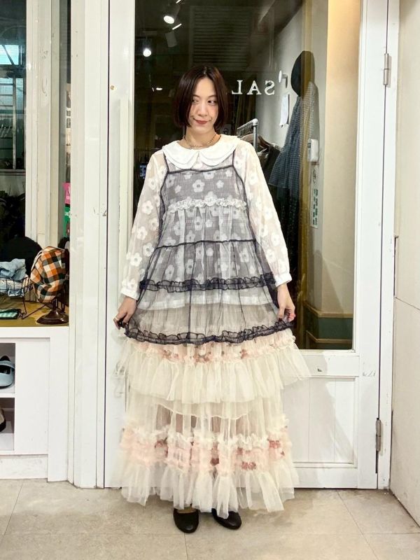 格紋紗蛋糕吊帶背心 