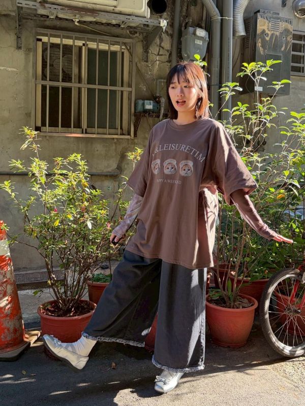 三片小貓吐司oversized tee 