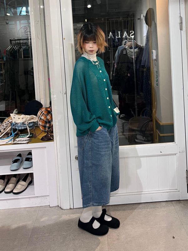 牛仔工裝七分褲 