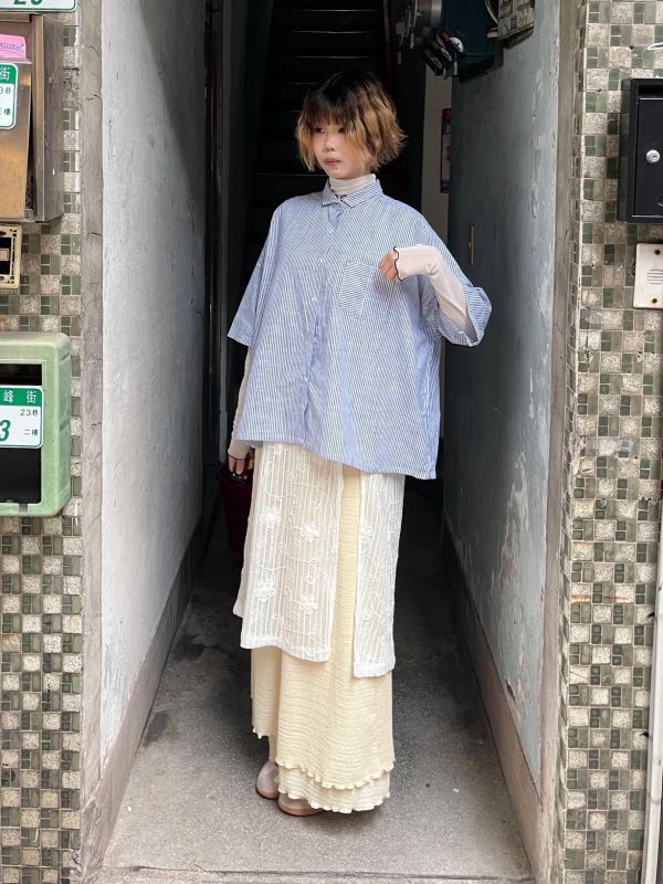 短版口袋條紋短袖襯衫 