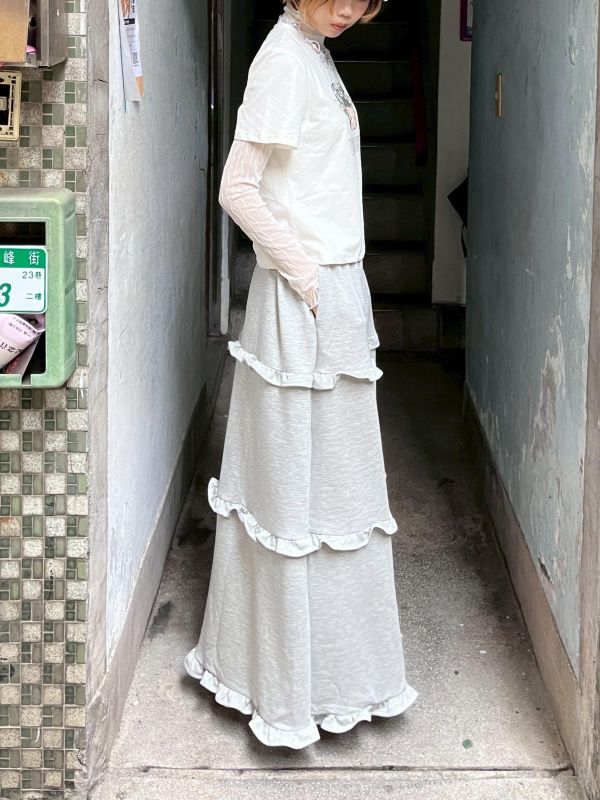 棉質滑面木耳花邊長裙 