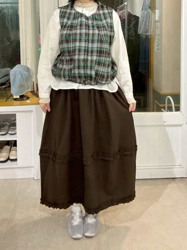 絨布厚磅滾邊繭型鬆緊腰長裙 