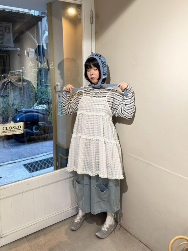 條紋撞色落肩寬鬆長袖上衣 