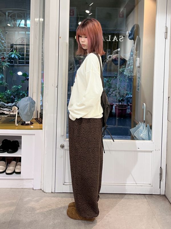 豹紋花邊錐形縮口長褲 