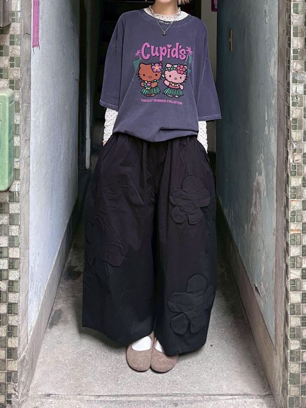 立體大花花澎澎氣球寬褲 