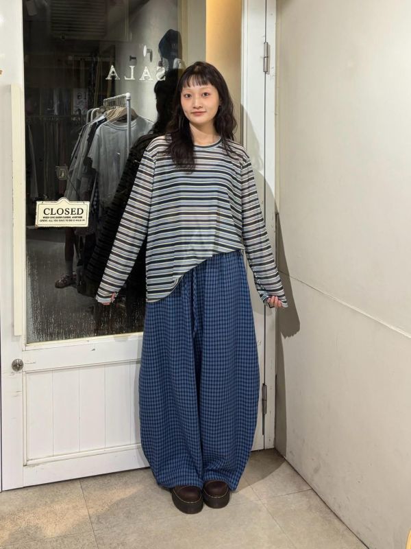 涼感橫條紋寬鬆上衣 