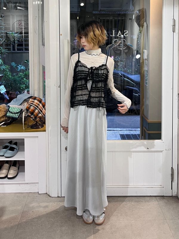 皺皺綁帶蕾絲彈力可調節吊帶背心 