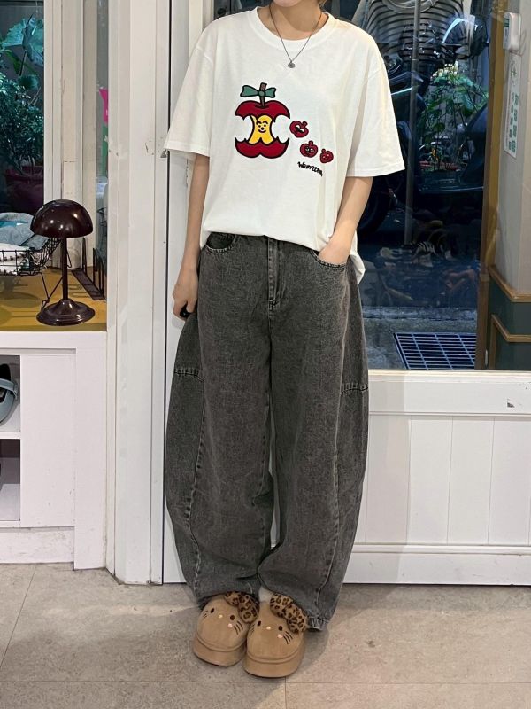 復古牛仔錐形長褲 
