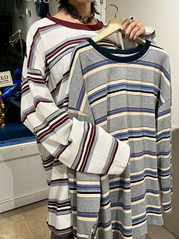 條紋oversize長袖T 