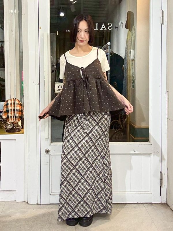 咖啡色前綁帶毛呢吊帶背心 