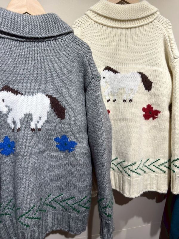 雙拉鏈撞色圖案粗毛線針織外套 