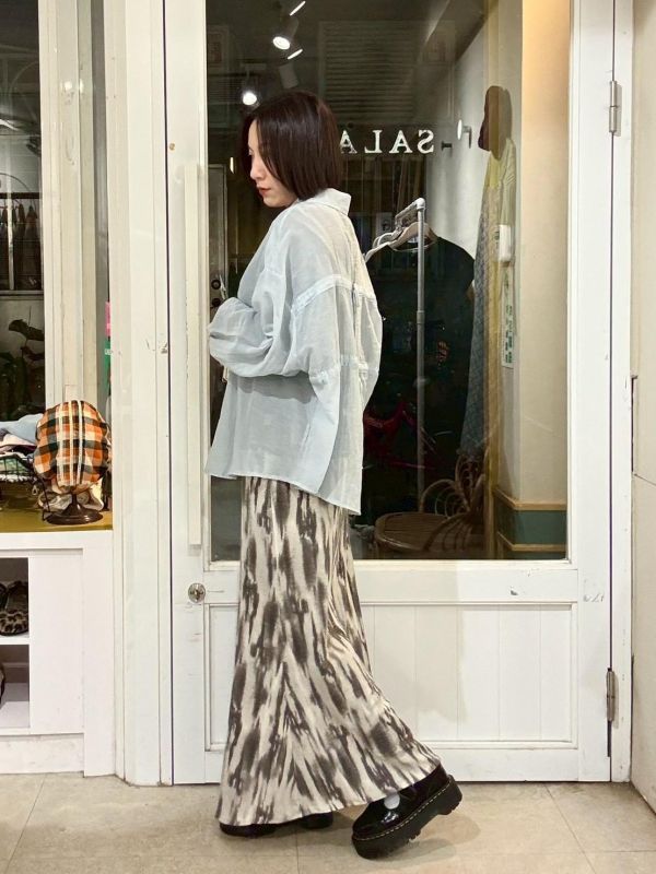 鬆緊腰水墨點染棉質魚尾長裙 