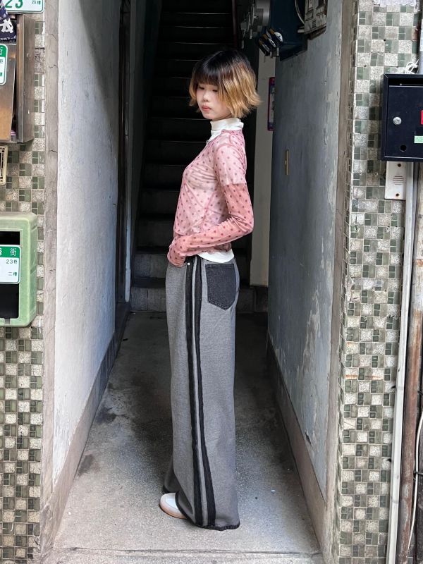 彩色波點渲染透膚長袖上衣 