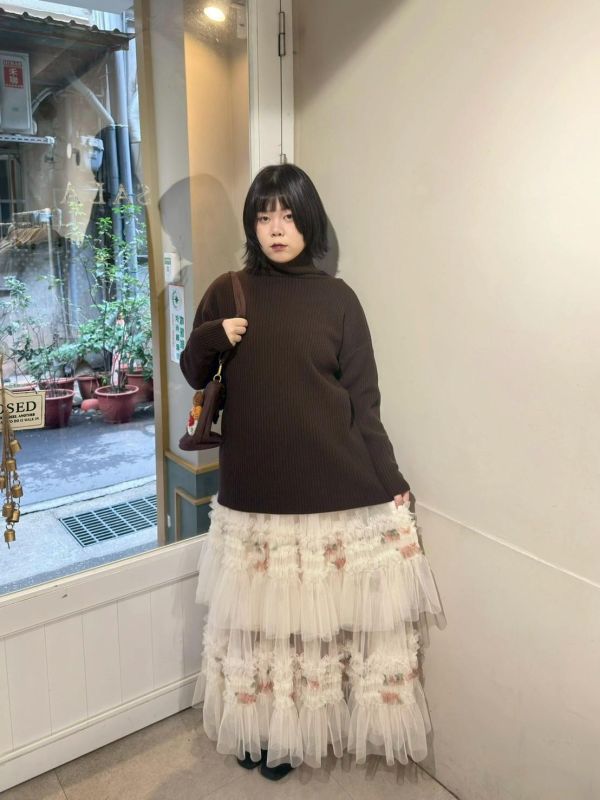 雙層紗奶油擠花拼接傘擺澎澎長裙 