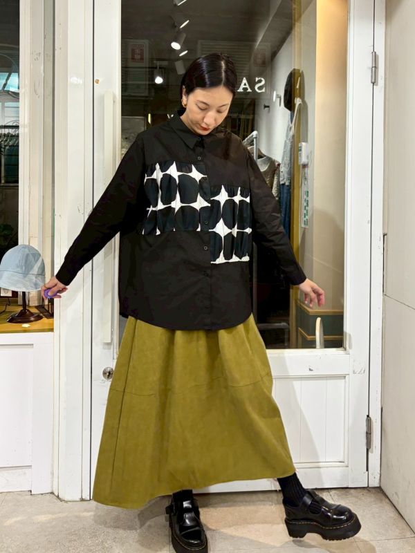 波點抓皺拼接襯衫 