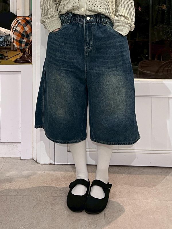 牛仔工裝七分褲 