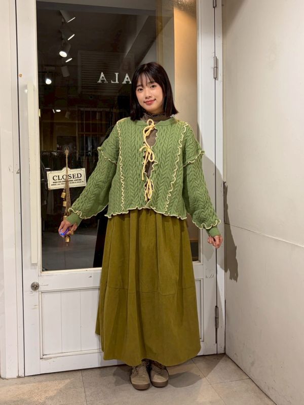 粗針織毛線撞色滾邊綁帶長袖外套 