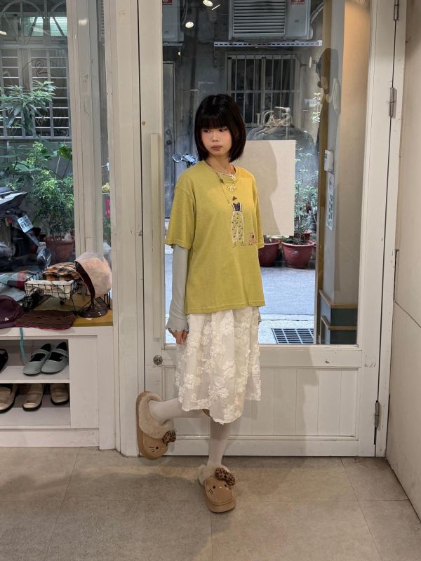人與小狗竹節棉短袖上衣 