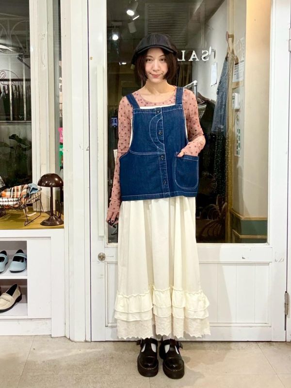 設計感白車線工裝牛仔背心 