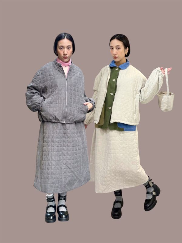 格子車縫鋪棉套裝 