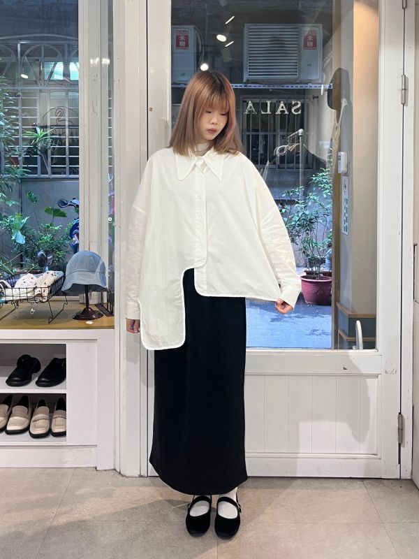 翻領下擺不規則襯衫 