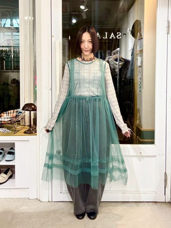 單色寬版紗背心洋裝外罩 