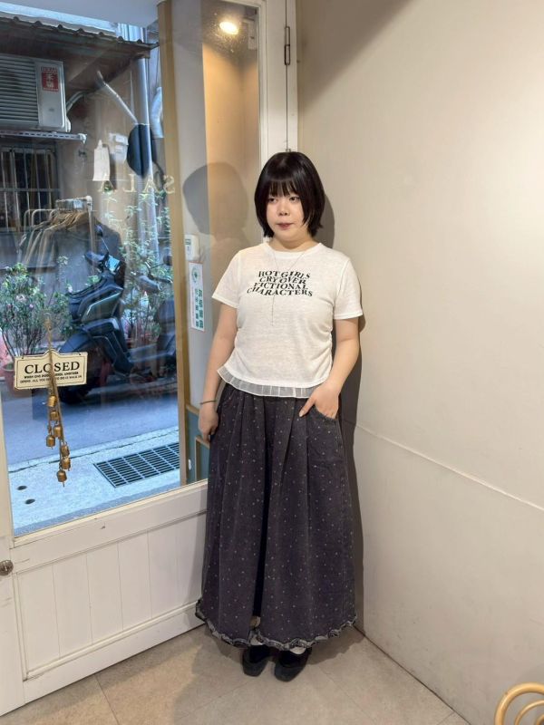 小星星荷葉滾邊鬆緊腰九分牛仔褲 