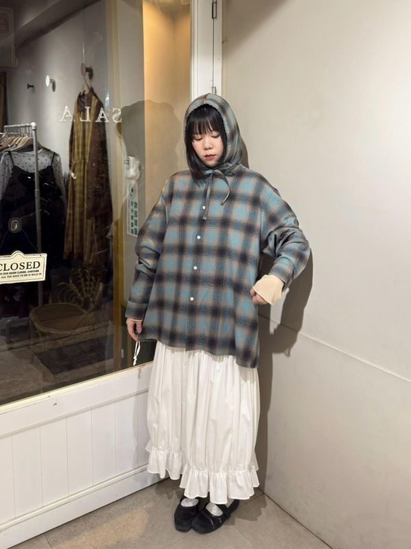 格紋排扣連帽綁帶襯衫外套 