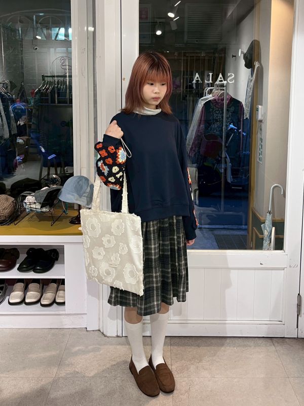 灰色格紋毛呢五分裙 