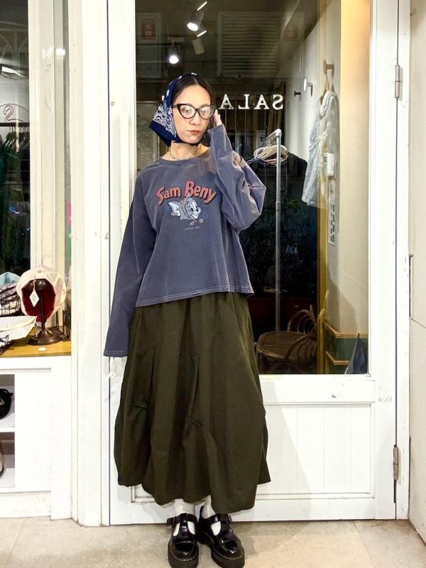 女孩湯姆貓復古水洗長袖上衣 