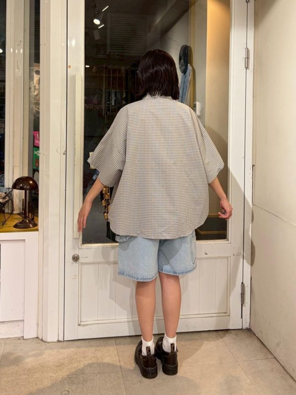 撞色格紋雙口袋寬鬆襯衫 