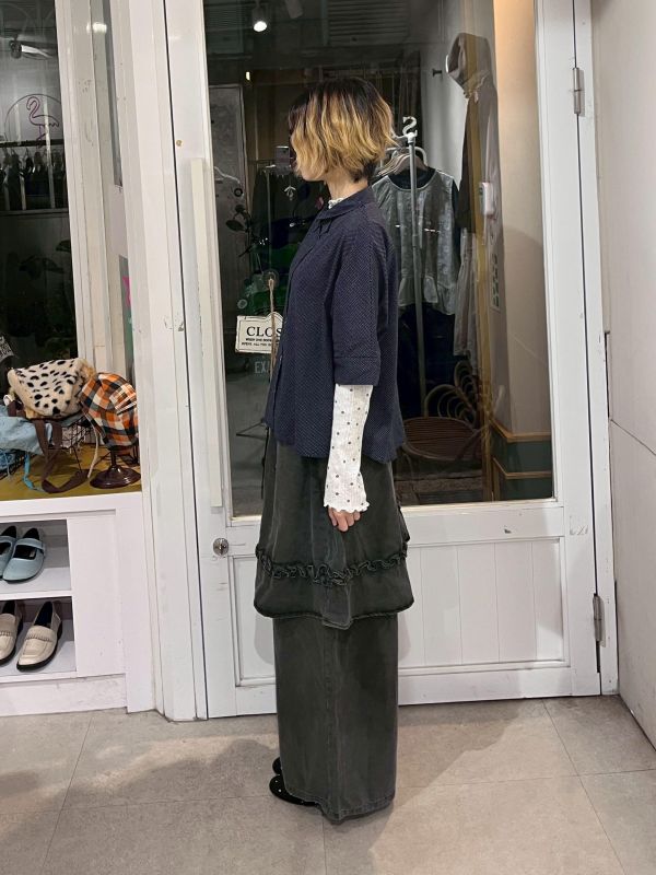 花紋蝴蝶結造型領無肩線襯衫 