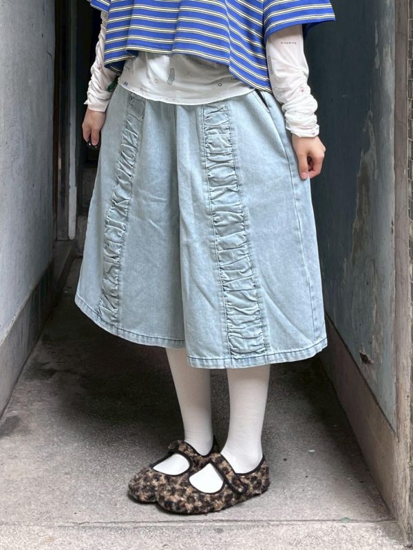 牛仔皺皺設計七分褲 