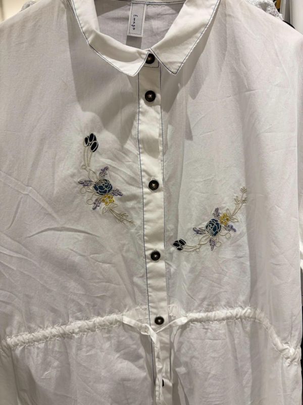撞色刺繡花草襯衫洋裝 