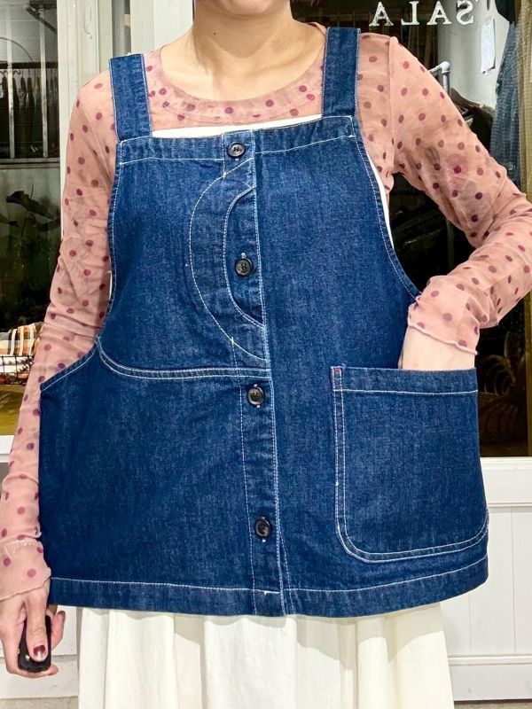 設計感白車線工裝牛仔背心 