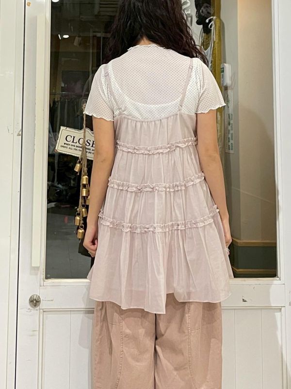 可調節細肩可愛捲邊蛋糕裙雙層短罩衫 