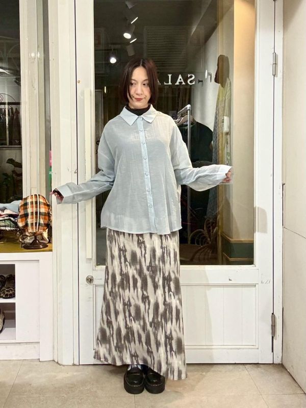 微透膚落肩後綁帶襯衫 