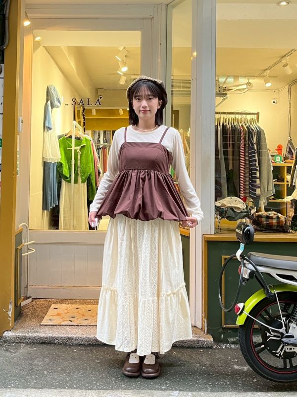 刷刷布氣球蓬蓬背心+彈性圓領長袖上衣 