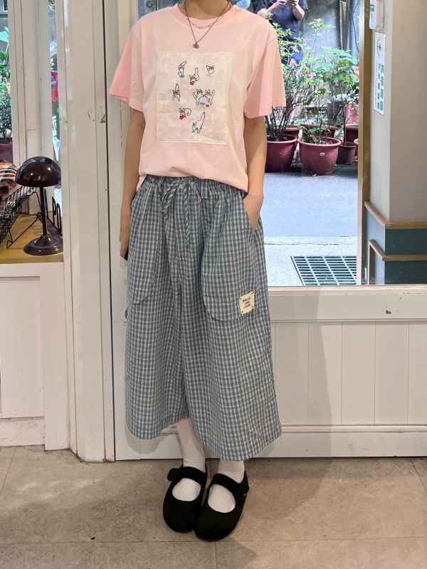 泡泡布立體口袋格紋八分褲 