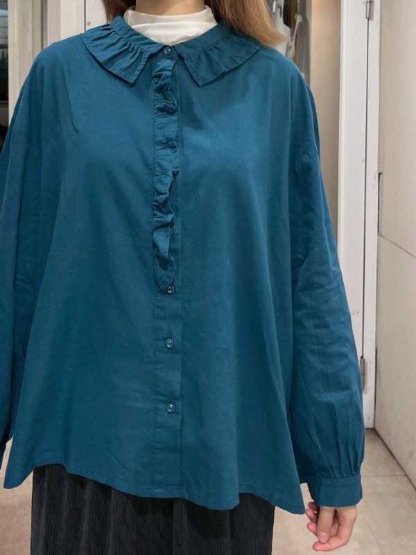 翻領荷葉花邊布釦襯衫 