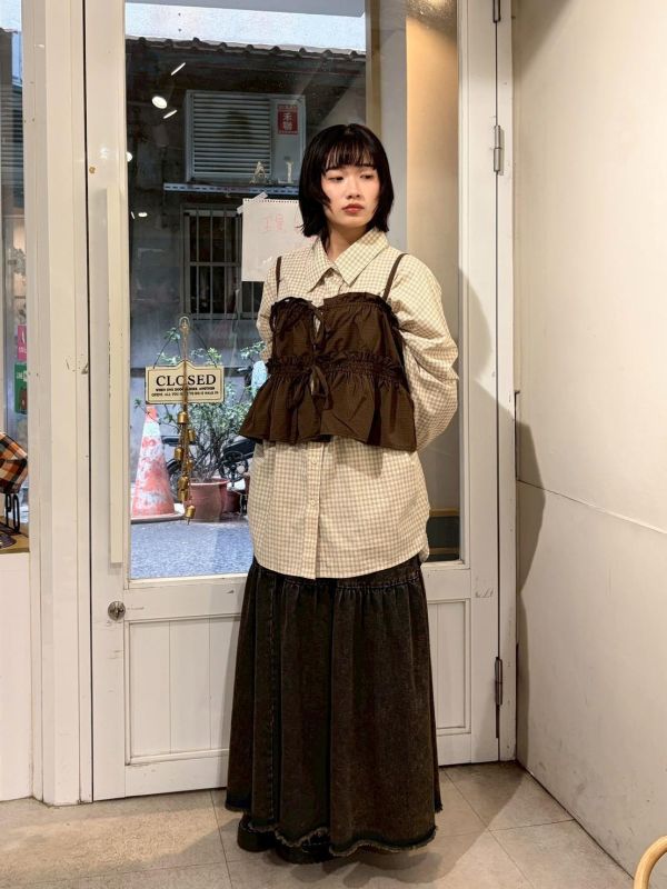 雙蝴蝶結縮褶荷葉邊外搭背心 