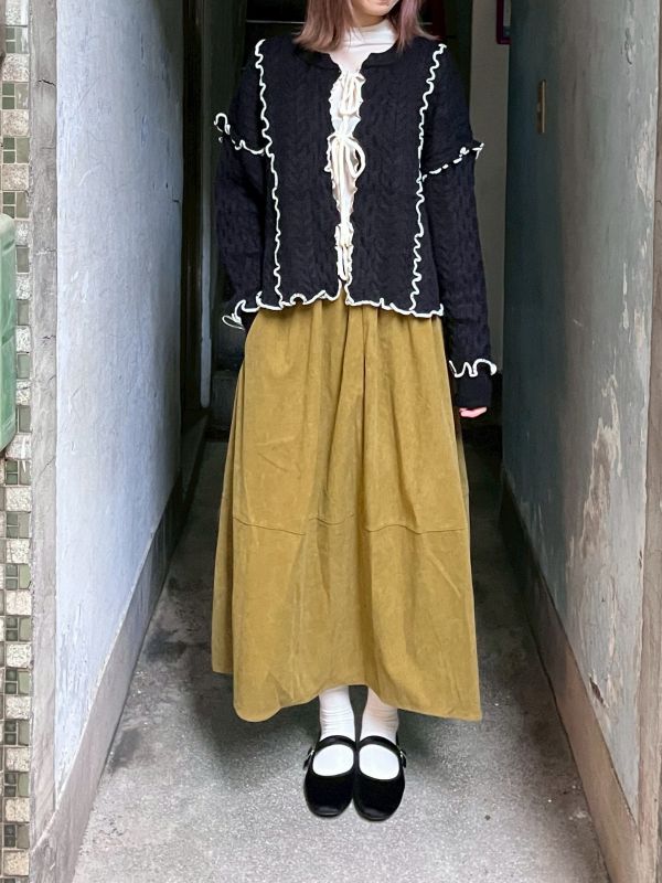 粗針織毛線撞色滾邊綁帶長袖外套 