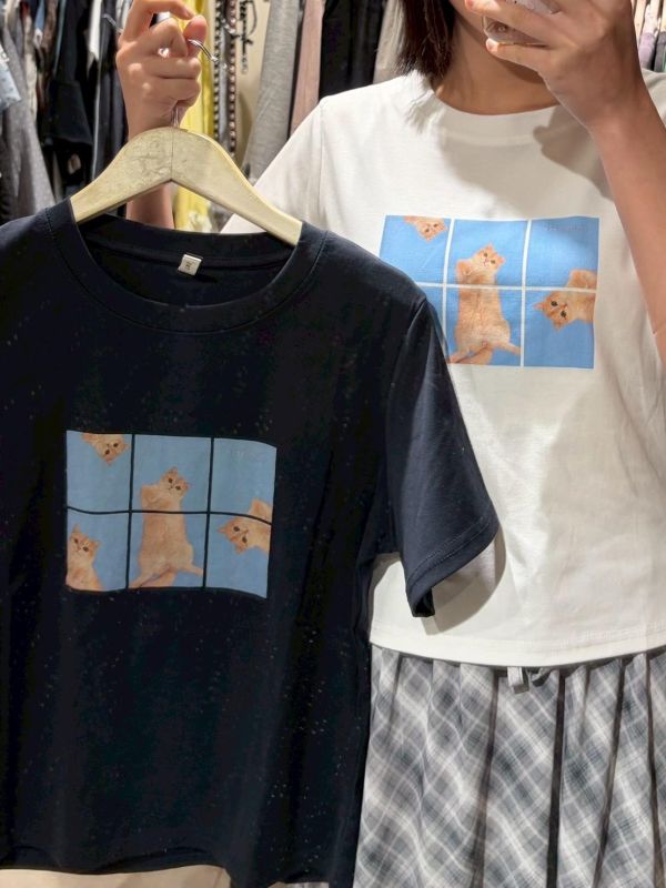 六格拼圖貓貓印花TEE 
