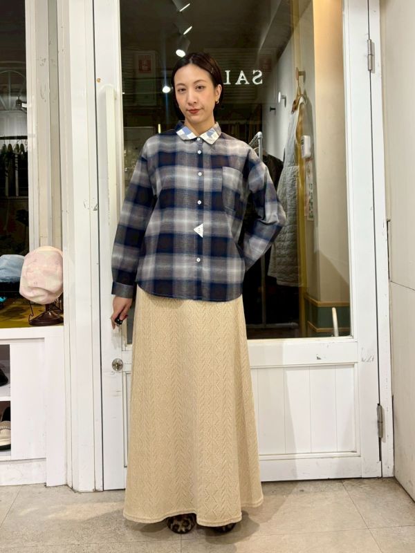 拼接領格紋襯衫 